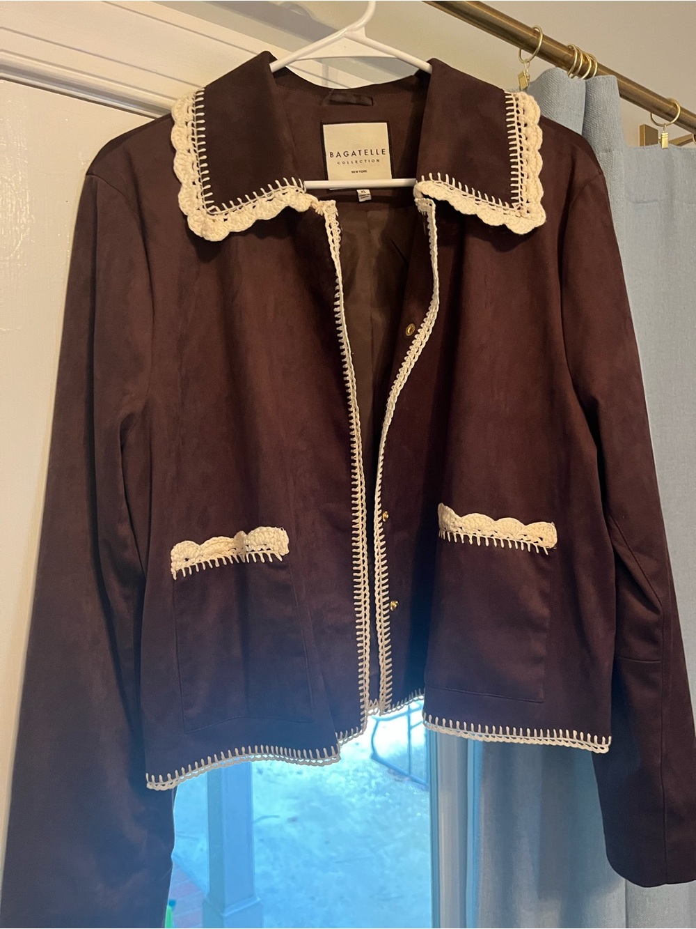 bagatelle Brown Jacket with Cream Crochet Trim